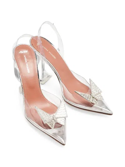 Pre-owned Amina Muaddi 2024 Crystal Bow Pumps In White