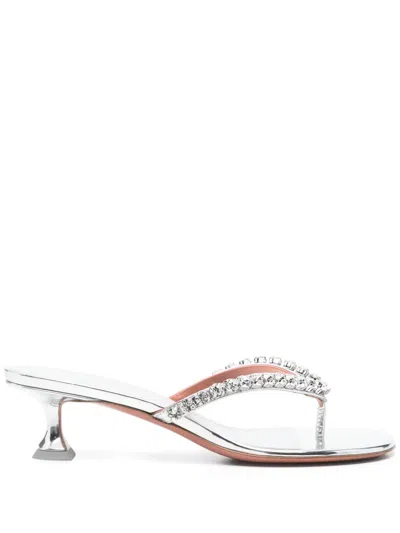 Amina Muaddi 40mm Crystal-embellished Sandals In Metallic