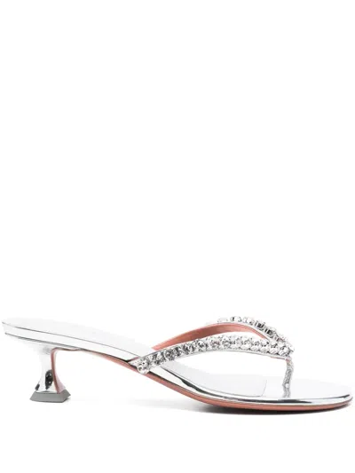 Amina Muaddi Gigi Crystal-embellished Metallic Leather Sandals