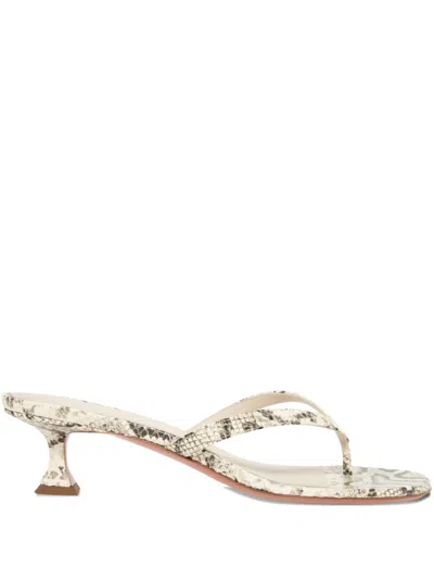 Amina Muaddi 45mm Juliette Thong Snakeskin Sandals In Neutral