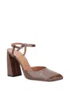 Amina Muaddi 60mm Camelia Patent-leather Ankle-strap Pumps In Brown