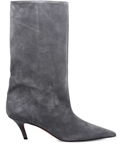 Amina Muaddi Fiona 60 Suede Boots In Grey