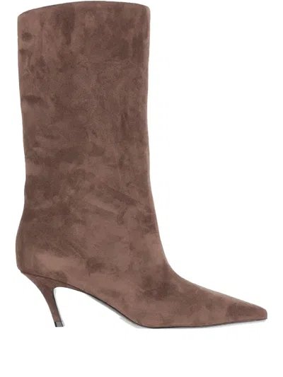 Amina Muaddi 60mm Fiona Tapered-toe Slip-on Boots In Brown