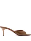 Amina Muaddi Leather Jeanne Heeled Mules 60 In Brown