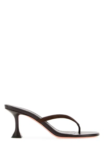 Amina Muaddi 7 Cm Leather Juliette Thong Flat Sandal For Women In Brown