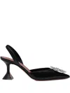Amina Muaddi Begum Sling 70 Crystal Embellished Black Leather Pumps