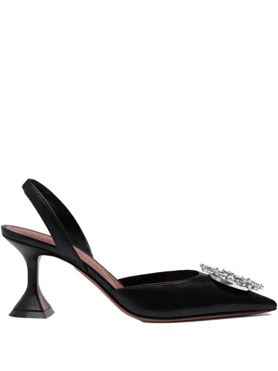 Amina Muaddi Begum Sling 70 Crystal Embellished Black Leather Pumps