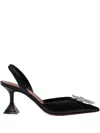 Amina Muaddi Begum Sling 70 Crystal Embellished Black Leather Pumps