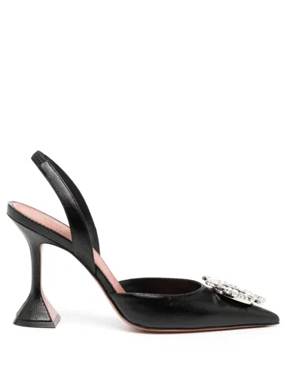 Amina Muaddi Satin Begum Slingback Heels 95 In Black