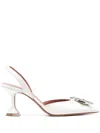 Amina Muaddi White Silk Satin Slingback Pumps In Neutrals