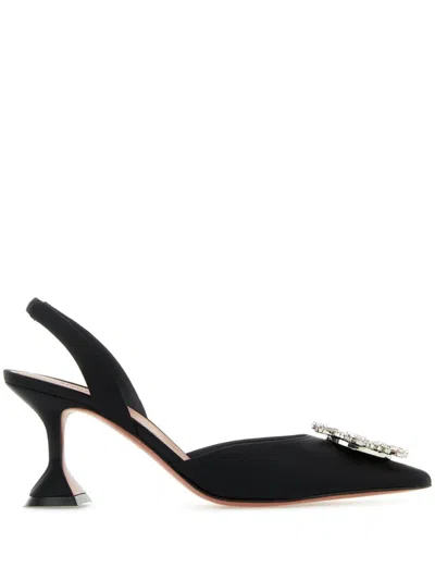 Amina Muaddi Rosie Crystal-embellished Satin Slingback Pumps In Black