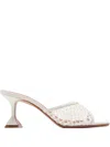 Amina Muaddi Bold Sculptural Heel Open Toe Sandals In White