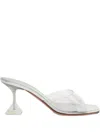 Amina Muaddi Glass Mules In Calf Leather With Sculpted Heel In White