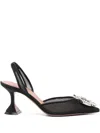 Amina Muaddi Pointed Toe Embellished Heel Sandals In Black
