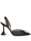 Amina Muaddi Pointed Toe Embellished Heel Sandals In Black