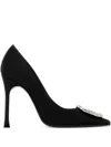 Amina Muaddi 90mm Camelia Embellished Satin Pumps