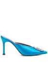 Amina Muaddi 90mm Camelia Mules In Blue