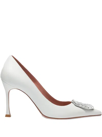 Amina Muaddi Camelia Pumps Embellished Detail Pointed Toe Stiletto In White