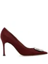 Amina Muaddi Camelia Embellished Pointed Toe Pumps In Red