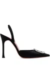 Amina Muaddi Black Satin Camelia Pumps In Multicolor