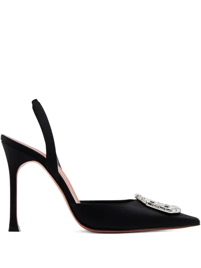 Amina Muaddi Black Satin Camelia Pumps In Multicolor