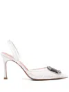 Amina Muaddi 90mm Camelia Slingback Pumps In White