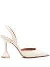 Amina Muaddi Sculptural Heel Leather Slingback Pumps In White