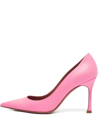 Pre-owned Amina Muaddi 90mm Pointed-toe Leather Pumps In Pink