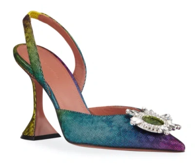 Pre-owned Amina Muaddi 95 Begum Sling Metl Rainbow Crystal Slingback Sandal Heel Pump 36.5 In Multicolor