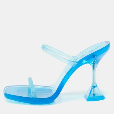 Pre-owned Amina Muaddi 95 Brito Size 38 Blue Pvc Slide Sandals