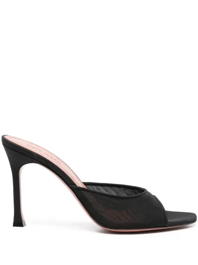 Amina Muaddi Black Leather Stiletto Heels Sandals