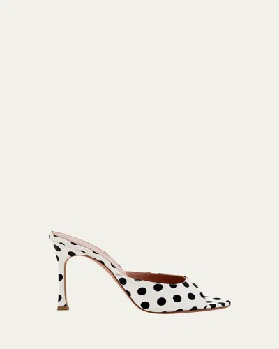 Amina Muaddi 95mm Alexa Polka-dot Satin Mule Pumps In White