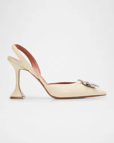 Amina Muaddi 95mm Begum Leather Crystal Slingback Pumps In Neutral