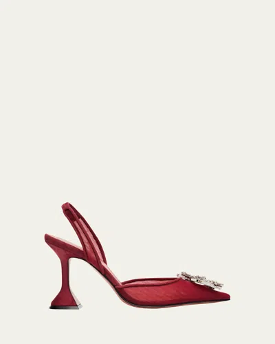 AMINA MUADDI 95MM BEGUM MESH CRYSTAL SLINGBACK PUMPS