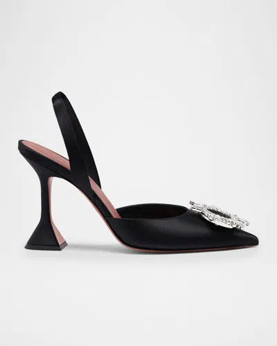 Amina Muaddi 95mm Begum Satin Crystal Slingback Pumps In Black