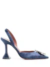 Amina Muaddi Blue Rosie Sling Denim Heels In Blue
