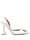 Amina Muaddi Begum Sling 70 Crystal Embellished White Leather Pumps In White