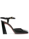Amina Muaddi Charlotte Patent Ankle-strap Pumps In Black