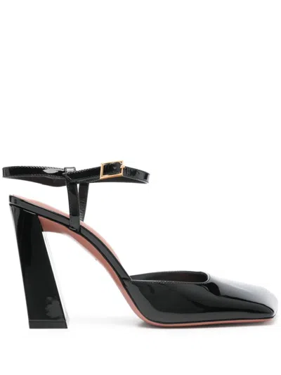Amina Muaddi Charlotte Patent Ankle-strap Pumps In Patent Black
