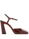 Amina Muaddi Woman Pumps Burgundy Size 8 Leather In Brown