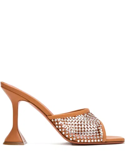 Amina Muaddi 95mm Crystal-embellished Net Sandals In Brown