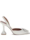 Amina Muaddi 95mm Crystal-embellished Slingback Mules In White
