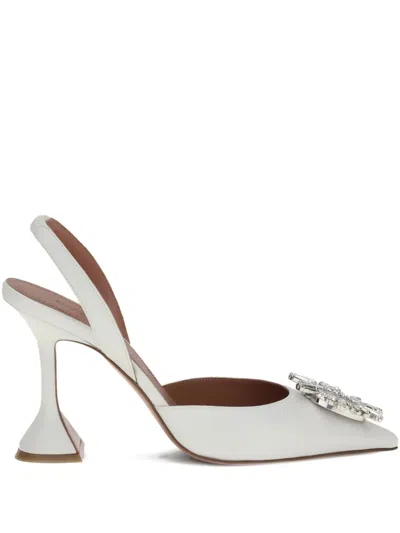 Amina Muaddi 95mm Crystal-embellished Slingback Mules In White