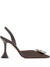 Amina Muaddi 95mm Crystal-embellished Slingback Pumps In Brown