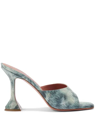 Amina Muaddi Blue Lupita Slipper Heeled Sandals In Dye Denim