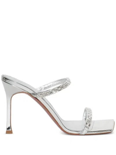 Amina Muaddi 95mm Diana Mules In Silver