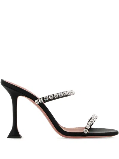 Amina Muaddi Round Toe High Heel Sandals In Black