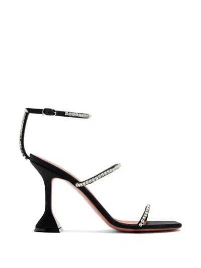 Amina Muaddi Gilda 95 Logo Embossed And Crystal Detail Sandals In Black