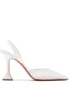 Amina Muaddi Transparent Holli Glass Sling Heels In Weiss