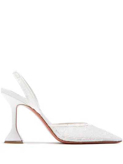 Amina Muaddi Holli Leather-trimmed Lace Slingback Pumps In White